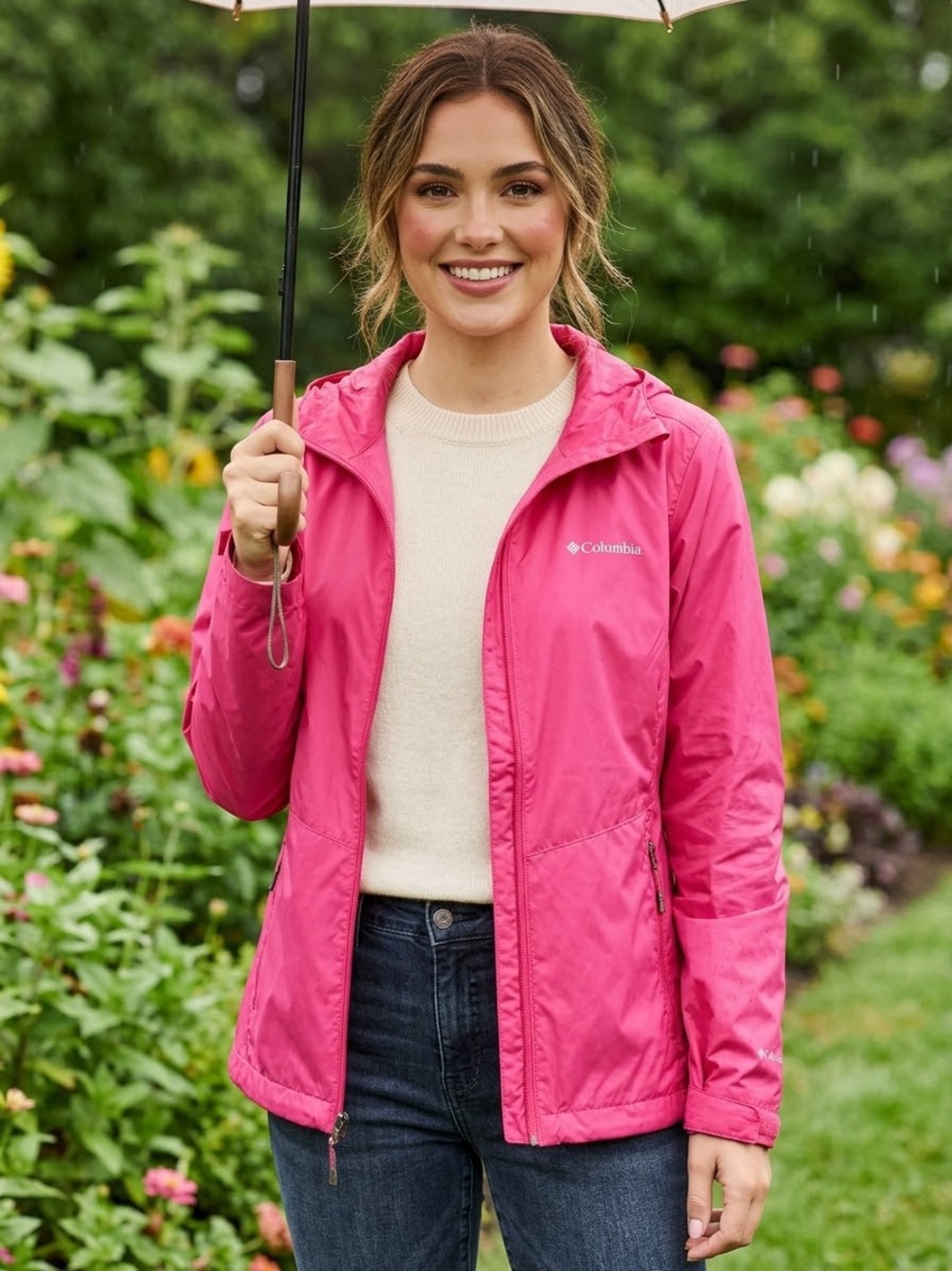 Columbia Women's Hot Pink Hooded Rain Jacket